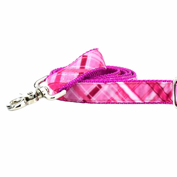 Very Pink Plaid Velvet Dog Leash