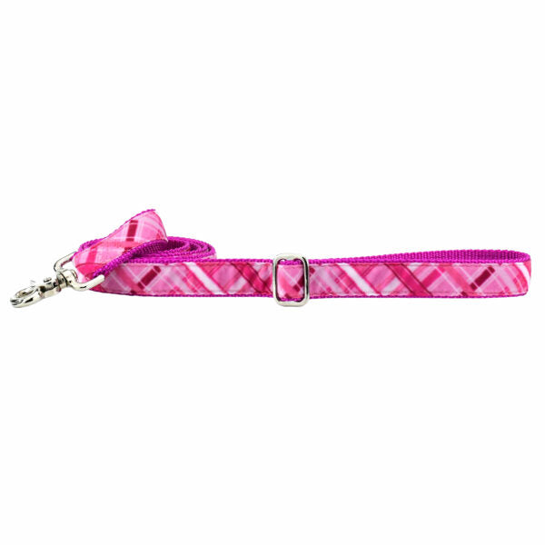 Very Pink Plaid Velvet Dog Leash