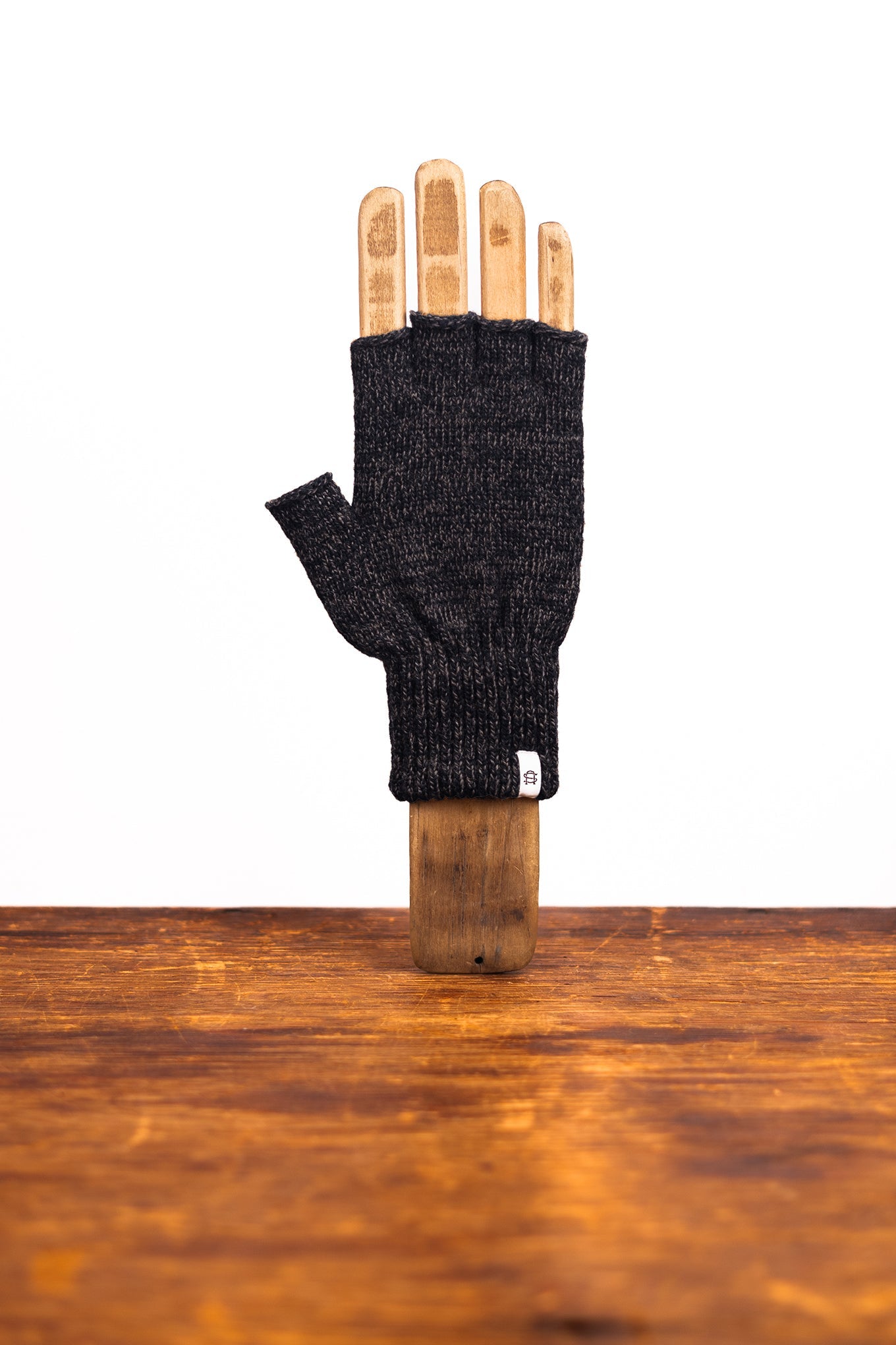 Black Melange Fingerless Ragg Wool Gloves