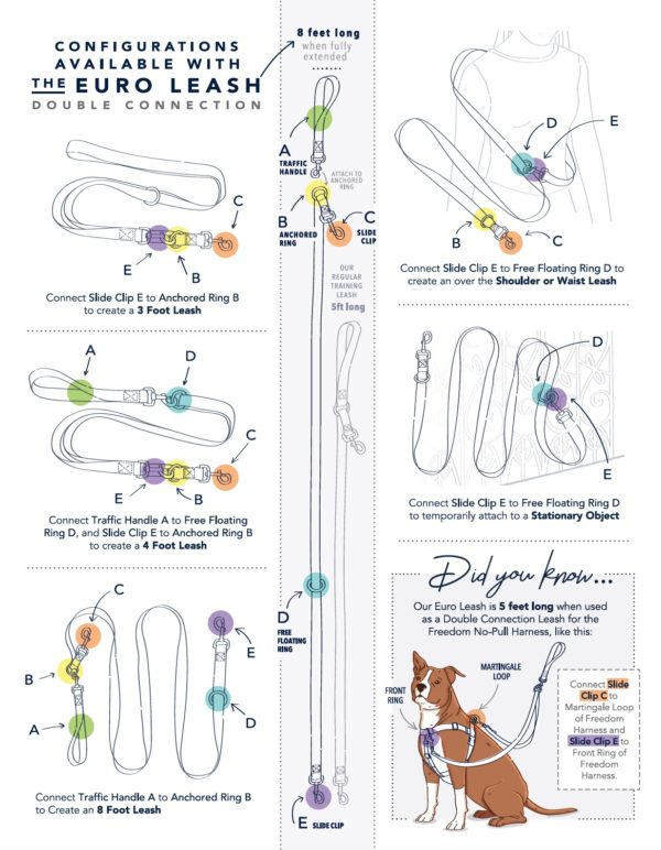 Euro Dog Leash Double Connection (Multiple Color Options)