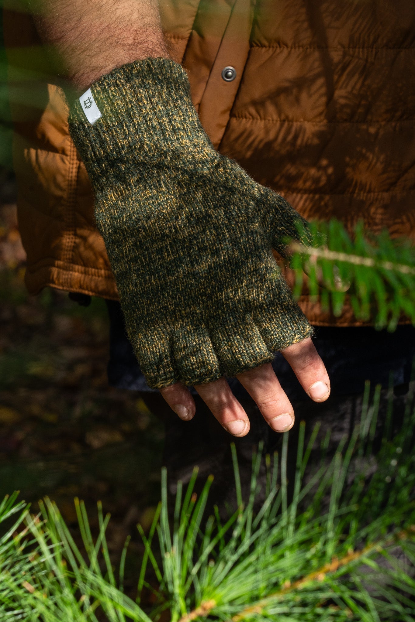 Jungle Melange Fingerless Glove with Natural Deerskin Palm