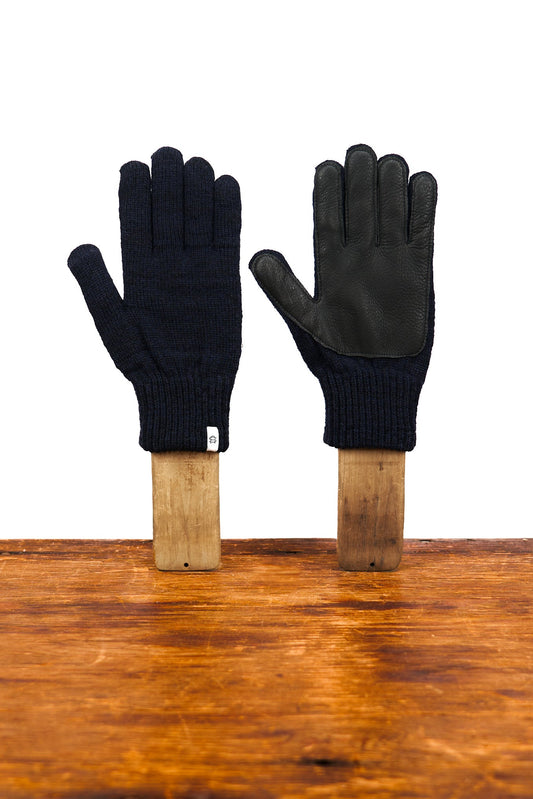 Navy Melange with Black Deerskin Full Glove