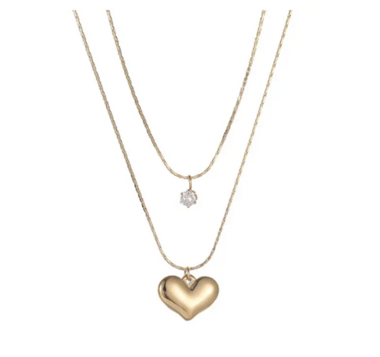 MADISON - 14K Gold Plated Double Layer Heart Necklace