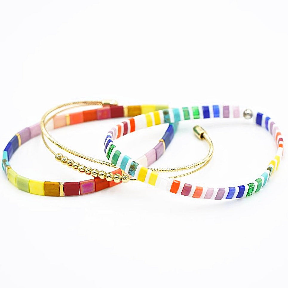 SHOW YOUR COLORS - Stack of 3 Tila Bead Bracelets