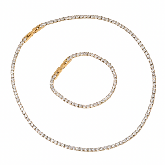 TENNIS GOLD - 18k Gold Plated Zircon Necklace or Bracelet