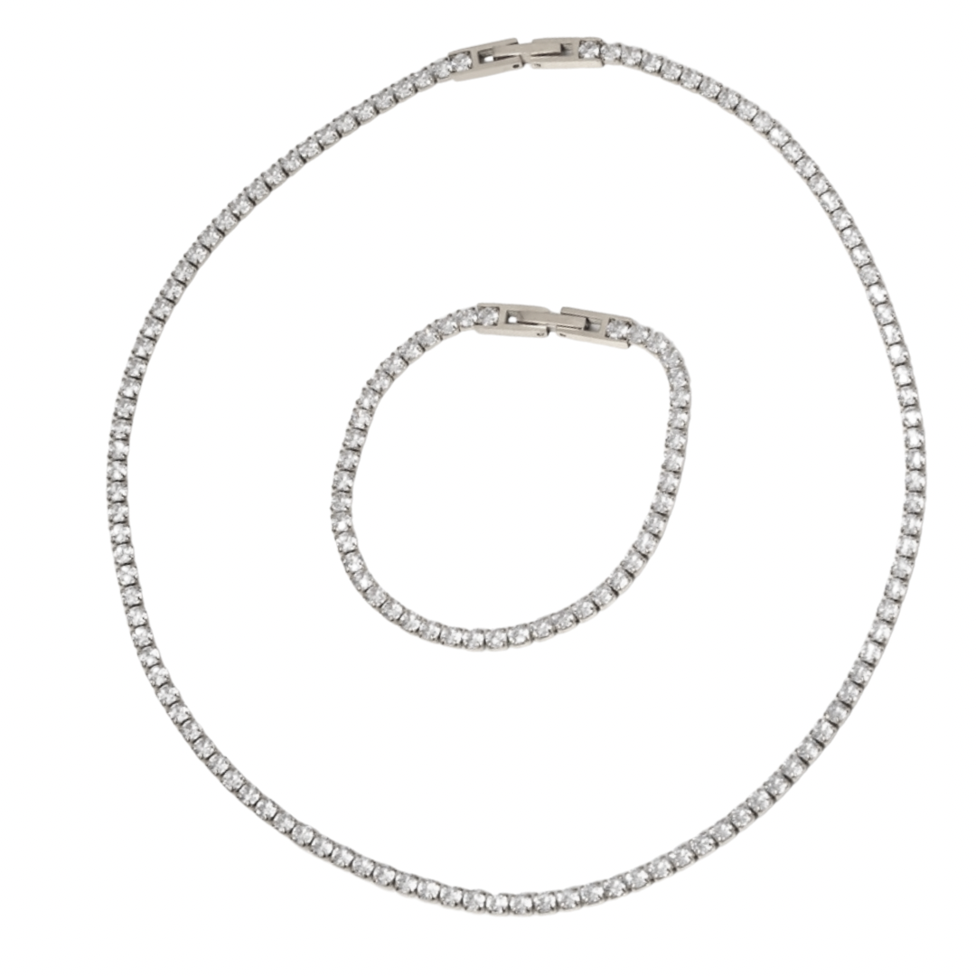 TENNIS SILVER - Silver Plated Zircon Necklace or Bracelet