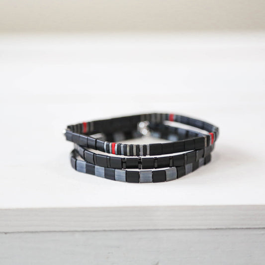 THIN RED LINE in Black - FIREFIGHTER BRACELET