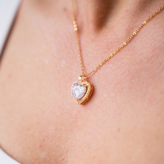 SMITTEN - Gold Necklace with Large Single Crystal Heart Pendant