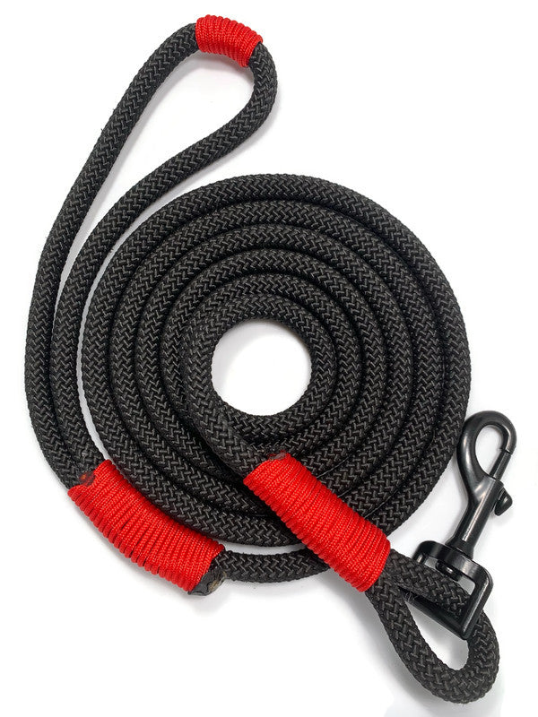 Engineered Jet Black Rope Leash in Red
